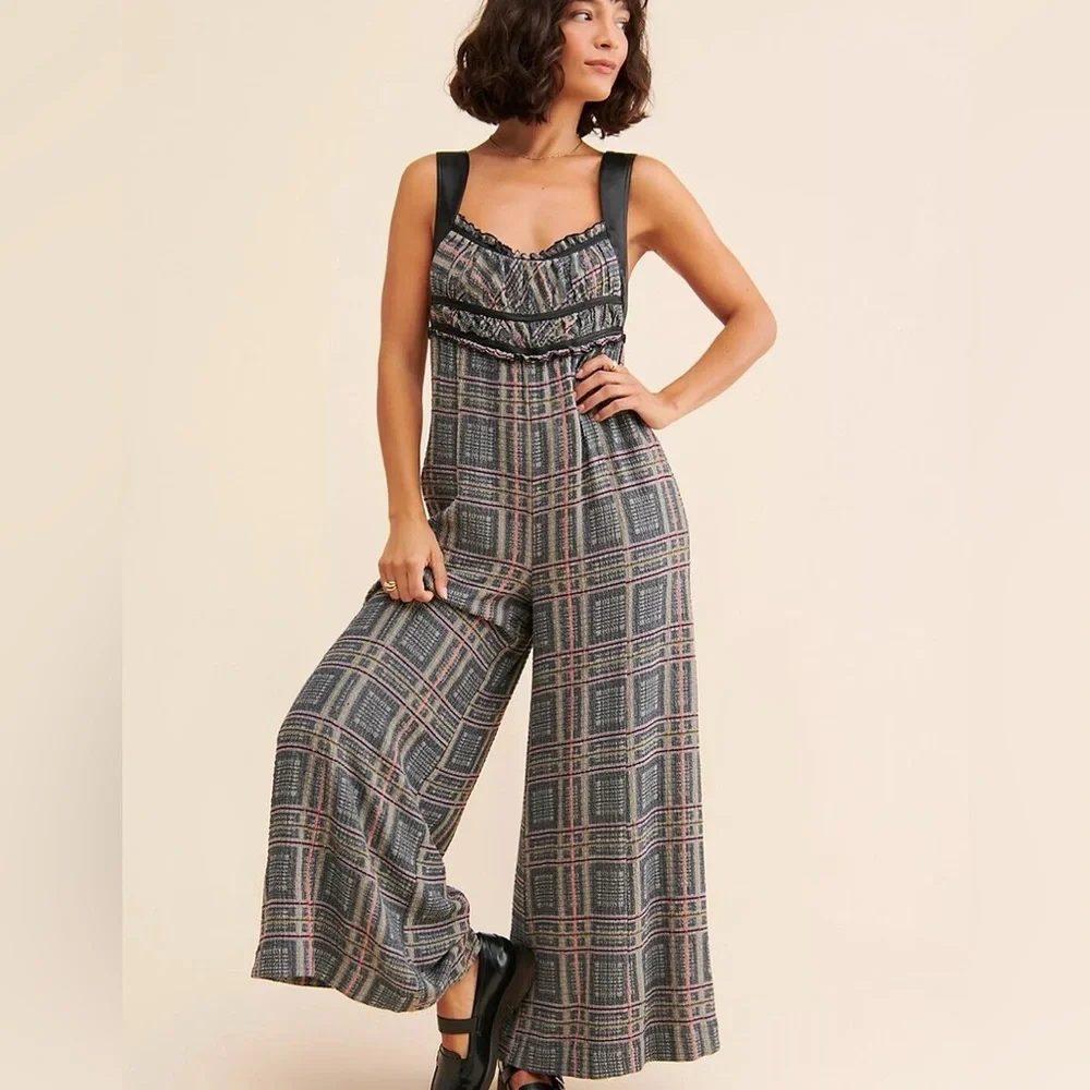 Free People Marley Plaid Jumpsuit Size XS